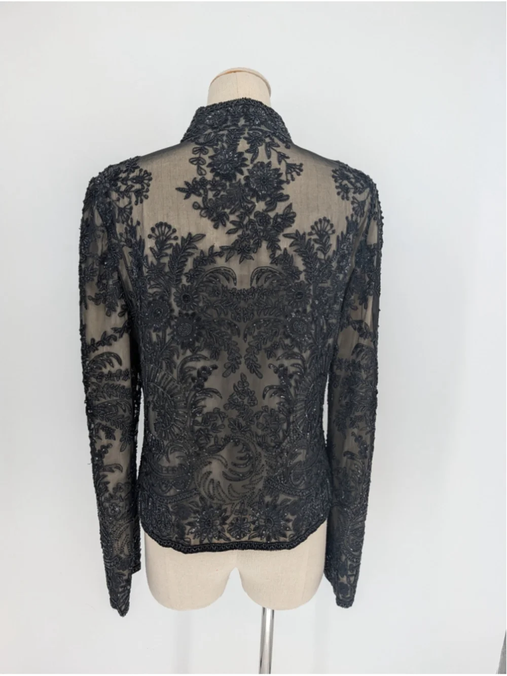Vintage Adrianna Papell Evening Black Beaded Silk Jacket 90s Size L Y2K Formal - Picture 4 of 16